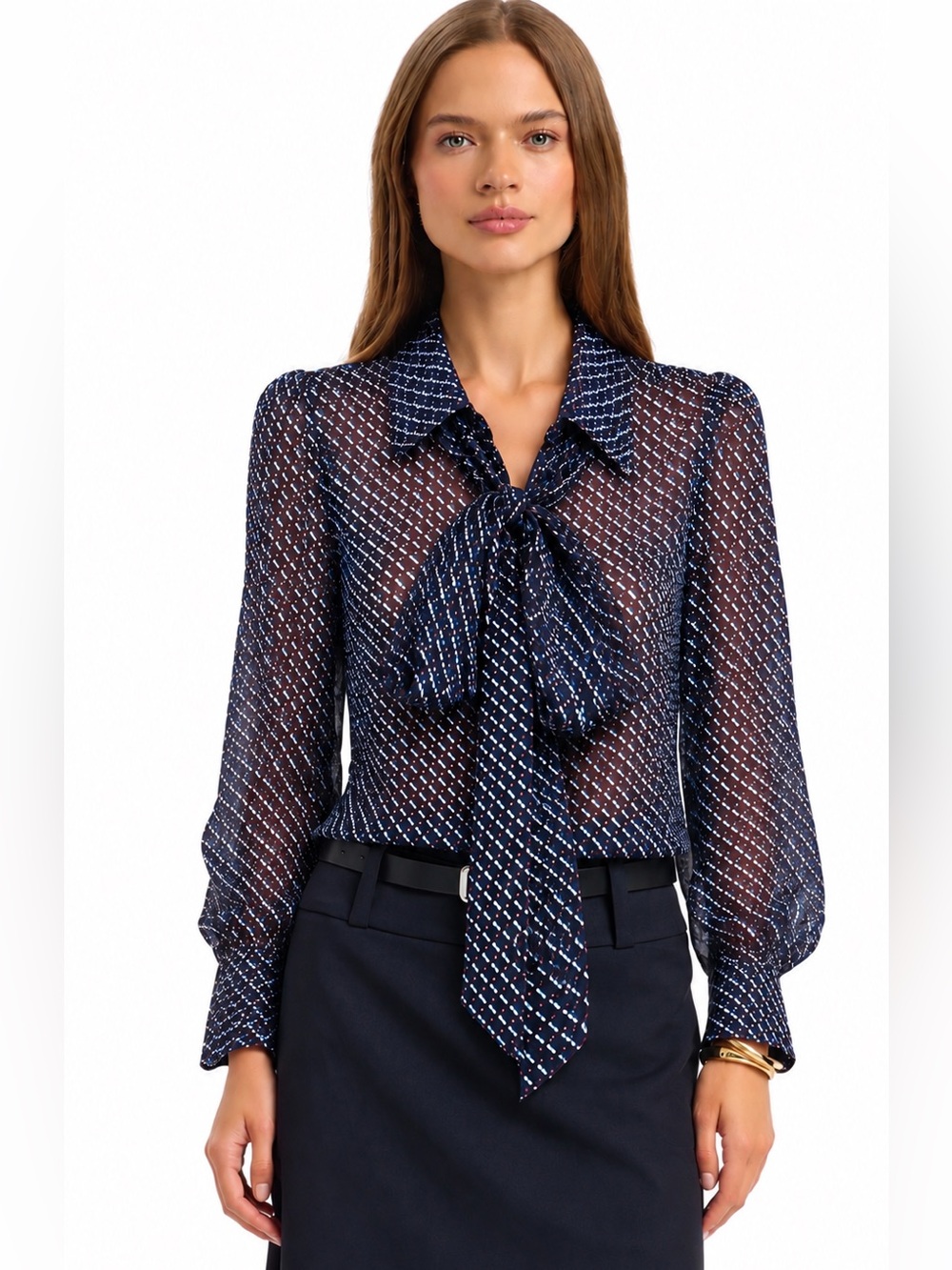 NWT Equipment Linetta 100% Silk Tie Neck Blouse Eclipse Multi XS